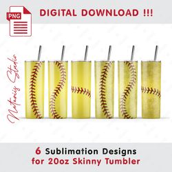 6 softball templates - clean and dirty style - seamless sublimation patterns - 20oz skinny tumbler - full tumbler wrap