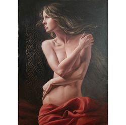 naked woman painting, oil on canvas, nude art . erotic painting 27,5x19,7in