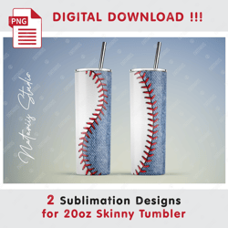 2 Baseball Denim Templates - Seamless Sublimation Patterns - 20oz SKINNY TUMBLER - Full Tumbler Wrap