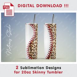 2 Baseball Leopard Print Templates - Seamless Sublimation Patterns - 20oz SKINNY TUMBLER - Full Tumbler Wrap