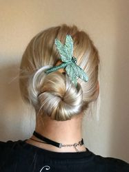 carved wooden hair fork with dragonfly, summer hair clip, wood hair stick, bun holder for long hair, hair accessories