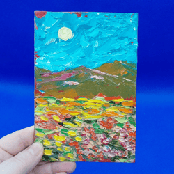 flowers poppies mini-painting mountain landscape mountains national park summer landscape small painting original work