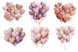 06 files of balloons valentine day watercolor happy valentines day sublimation bundle