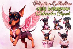 06 files of valentine puppy doberman dog clipart valentine dog sublimation bundle