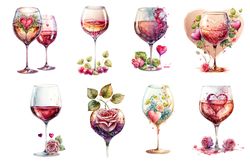 08 files of wine glass valentines day clipart valentine drinking sublimation bundle files