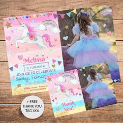 unicorn birthday photo invitation, unicorn photo invitation, rainbow unicorn birthday invitation,unicorn invitation