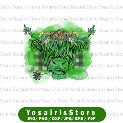 St Patrick is Day Longhorn Cow | Lucky Clover Green | cute cow | digital download | Sublimation designI Printable