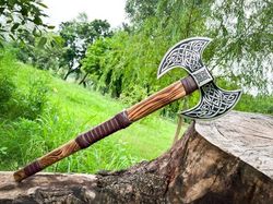 double head viking axe, carbon steel axe with rosewood handle, gift for him, birthday gifts, dual handed personalized ax