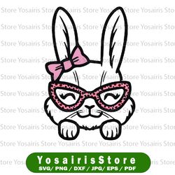 Easter Bunny Rabbit Leopard Glasses Svg, Ribbon Cute Easter Girls Svg, Happy Easter, Easter Bunny With Glasses