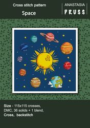 space cross stitch pattern mini planets solar system funny easy embroidery design pdf