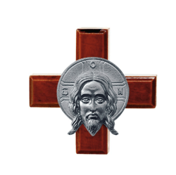 russian classic mahogany wood decorative hanging wall cross with silver plated jesus | height 2"