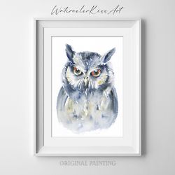 original watercolor painting, wall art - owl, 7x10 inch