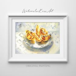 original watercolor painting, wall art – still life with oranges, 7x10 inch