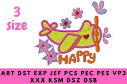 happy plane embroidery design. suitable for all embroidery machines