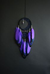 purple crescent moon dream catcher with amethyst crystal | | moon dream catcher | amethyst purple dreamcatcher for girl