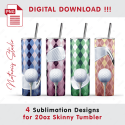 4 golf templates - seamless sublimation patterns - 20oz skinny tumbler - full tumbler wrap