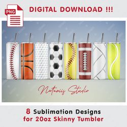 8 sport templates - seamless sublimation patterns - 20oz skinny tumbler - full tumbler wrap