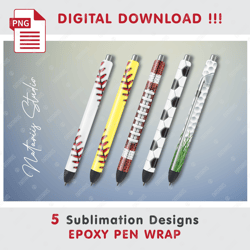 5 sport designs - seamless patterns - epoxy pen wrap - full pen wrap