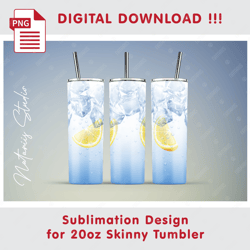 realistic ice drink design - seamless sublimation pattern - 20oz skinny tumbler - full tumbler wrap