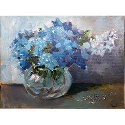 forget me not oil painting flowers original art wall art decor