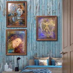 collection vintage artwork set oil painting original artwork vintage style collection painting gallery wall