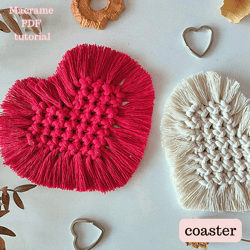 macrame heart pdf tutorial, macrame heart coaster, easy heart macrame gift diy, macrame ornament for beginners, nursery