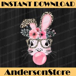 cute bunny with leopard glasses bubblegum easter day easter day png, happy easter day sublimation design