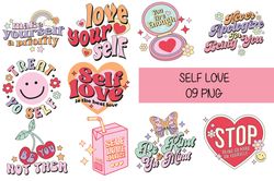 09 files of self love quote png valentines day sublimation design bundle