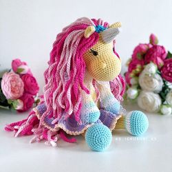 crochet animal. unicorn toy pink, yellow