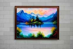 landscape oil painting art - mountains and lake