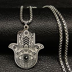 hamsa hand of fatima, hand of god pendant necklace, protection and luck, stainless steel amulet, evil eye hamsa gift