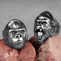 gorilla monkey ring. stainless steel signet