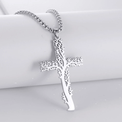 cross necklace - stainless steel cross pendant - men's and women's necklace - cross tree of life necklace pendant - tree