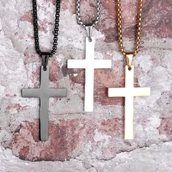 silver mens cross. stainless steel large cross necklace. mens necklace. flat cross for mens. cross jewelry. streetwear n
