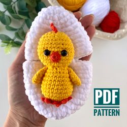 crochet pattern easter chicken in egg - amigurumi chick pattern - english pdf tutorial