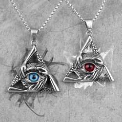 evil eye necklace. stainless steel freemason necklace. men's necklace. all seeing eye necklace. large evil eye pendant.