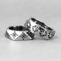 north star ring. men's compass signet. stainless steel