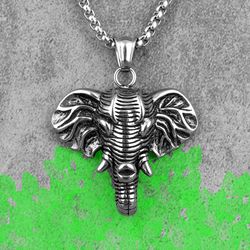 elephant necklace. stainless steel elephant head pendant necklace. necklace with elephant charm. african elephant gift