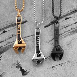 wrench pendant necklace, wrench tool pendant, mechanic wrench, stainless steel pendant, tool necklace gift, carpenter