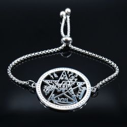 tetragrammaton bracelet. stainless steel hexagram of solomon bracelet. tetragrammaton pentacle. kabbalah seal pendant. e
