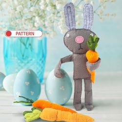 bunny rabbit with carrot toy sewing pattern , easter decor for tiered trays , easter ornaments for tree , felt easter