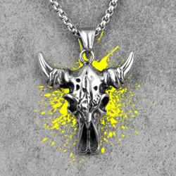 bull pendant necklace, bull head charm, stainless steel bull skull necklace, silver zodiac taurus pendant, yak animal