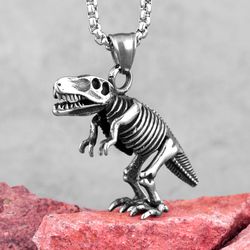 dinosaur necklace stainless steel dino necklace t rex necklace dinosaur jewelry jurassic charm trex pendant tyrannosau