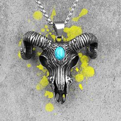 goat head necklace viking stainless steel animal sheep skull pendant necklace nordic necklace norse pagan necklace gothi