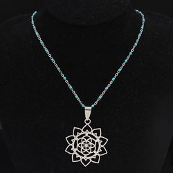 flower of life necklace, yoga necklace, stainless steel lotus necklace pendant, lotus flower necklacec, water lily neck