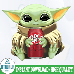 baby yoda with dr pepper png,  baby yoda png, sublimation ready, png files for sublimation