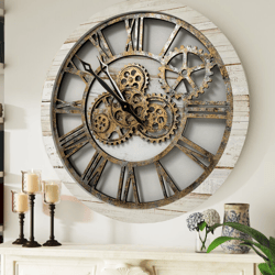 wall clock 24 inches with real moving gears desert beige