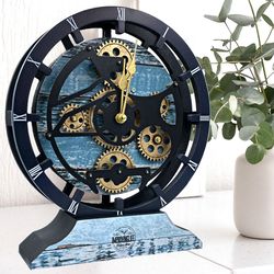 desk clock 10 inches with real moving gear convertible into wall clock (hybrid) aqua green