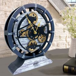 desk clock 10 inches with real moving gear convertible into wall clock (hybrid) silver grey