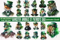 20 files of gangster animals st. patrick's day png sublimation download bundle